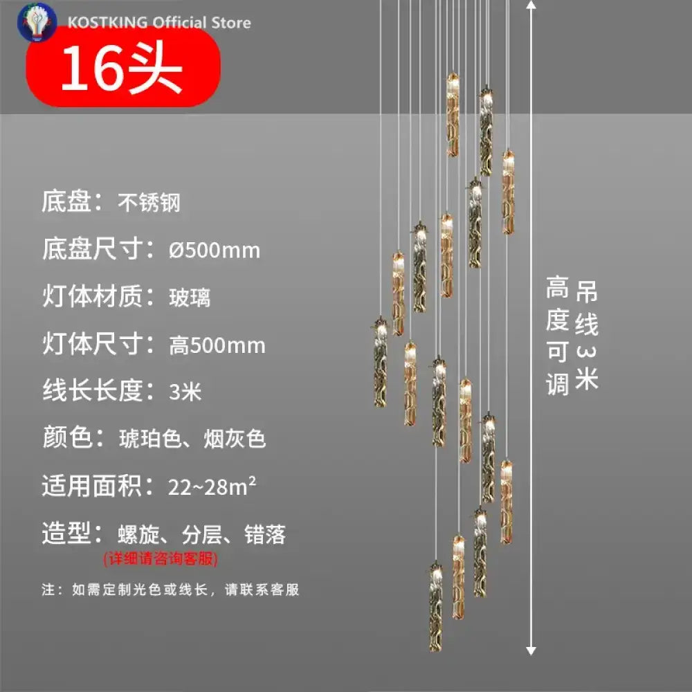 Art Design Spiral Staircase Crystal Chandelier LuxuriousHigh-CeilingDuplex Floor-To-Ceiling Living Room Crystal Large