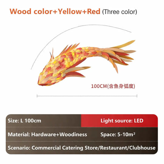 Decorative Fish Shaped Chandelier Pendant Light for Restaurant & Cafe Interiors | 100cm / Red color / white light