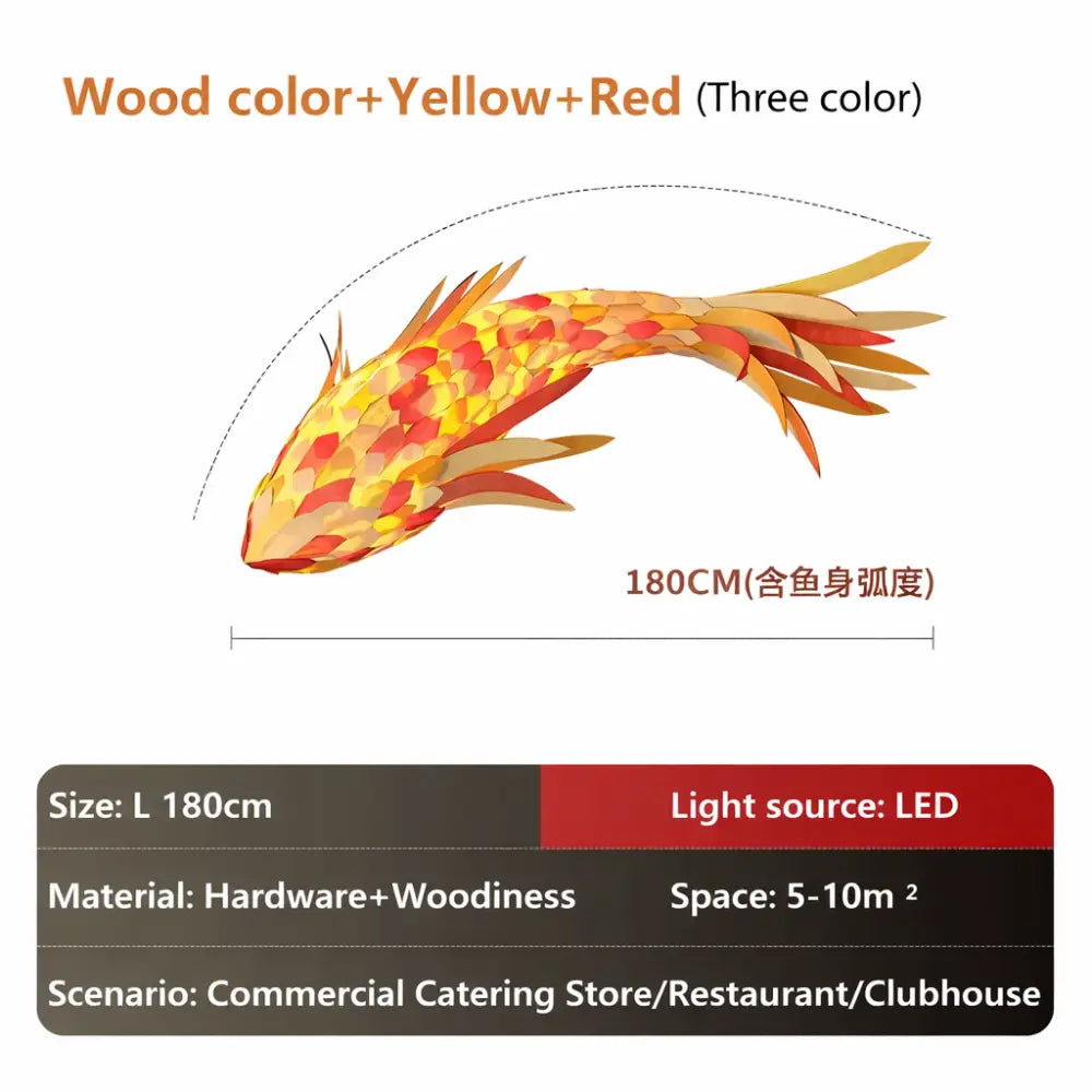 Decorative Fish Shaped Chandelier Pendant Light for Restaurant & Cafe Interiors | 180cm / Red color / white light