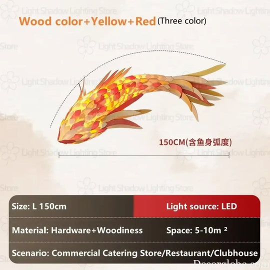 Decorative Fish Shaped Chandelier Pendant Light for Restaurant & Cafe Interiors | 150cm / Red color / white light