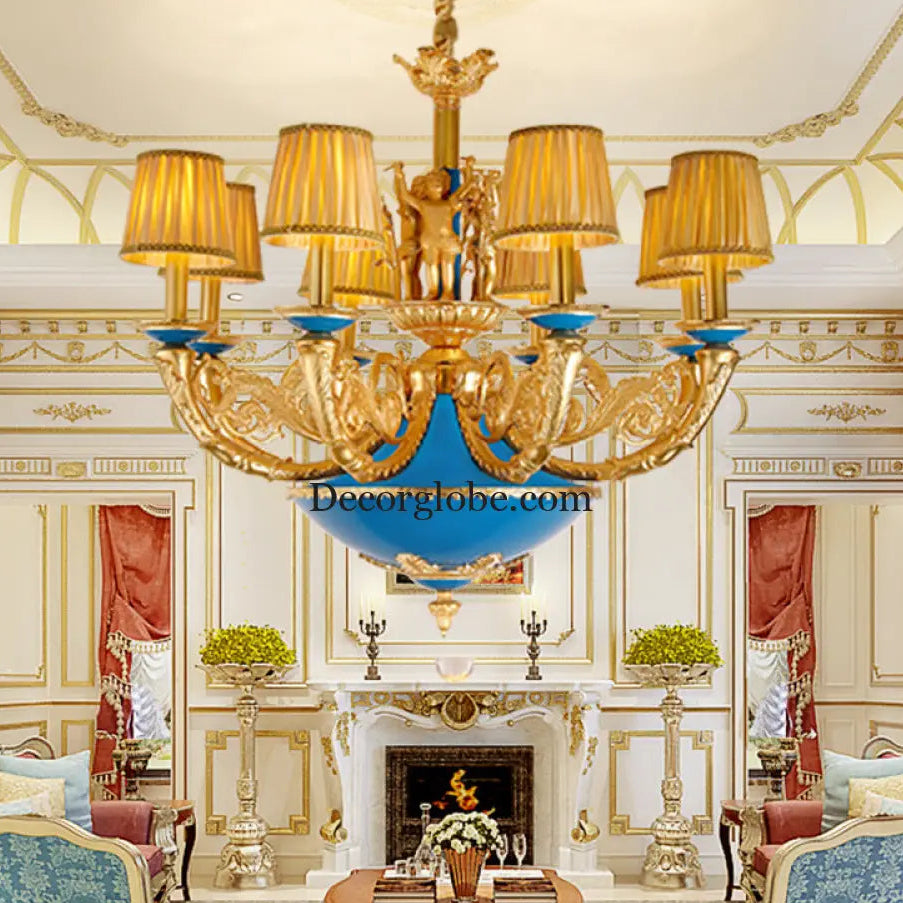 French-style European-style high-end retro palace lamp American-style copper chandelier Villa home lamps living room