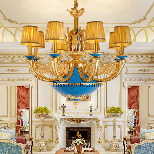 French-style European-style high-end retro palace lamp American-style copper chandelier Villa home lamps living room