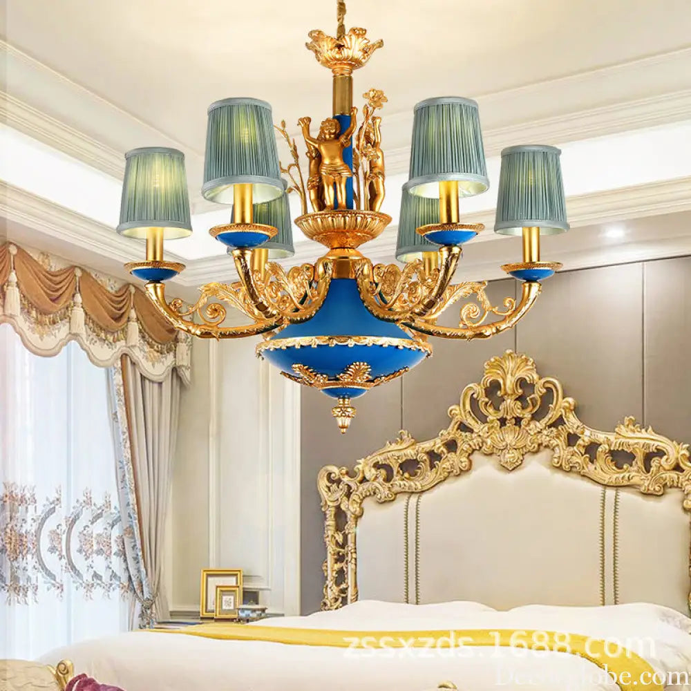 French-style European-style high-end retro palace lamp American-style copper chandelier Villa home lamps living room