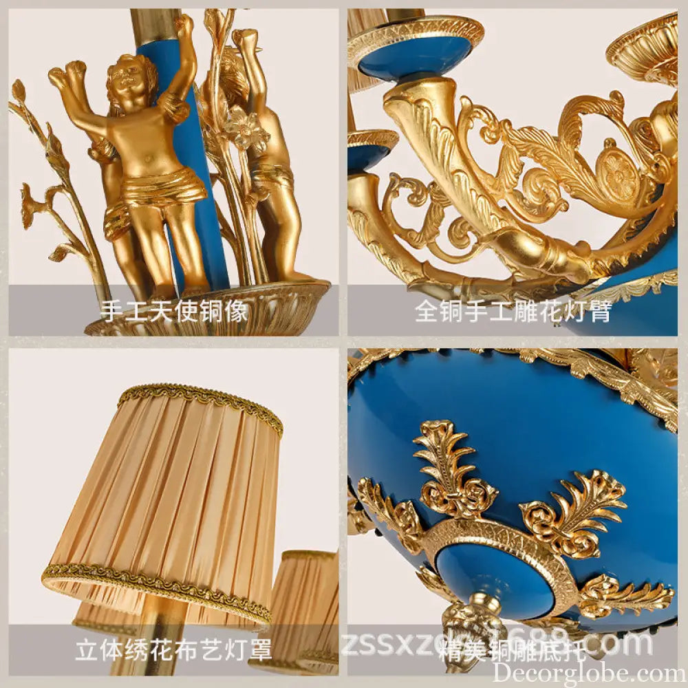 French-style European-style high-end retro palace lamp American-style copper chandelier Villa home lamps living room