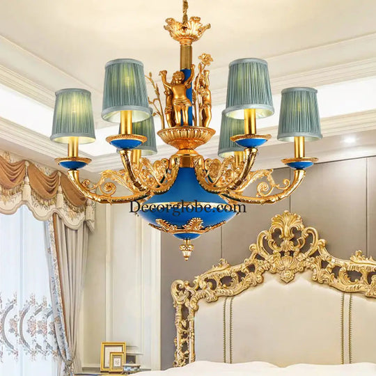 French-style European-style high-end retro palace lamp American-style copper chandelier Villa home lamps living room