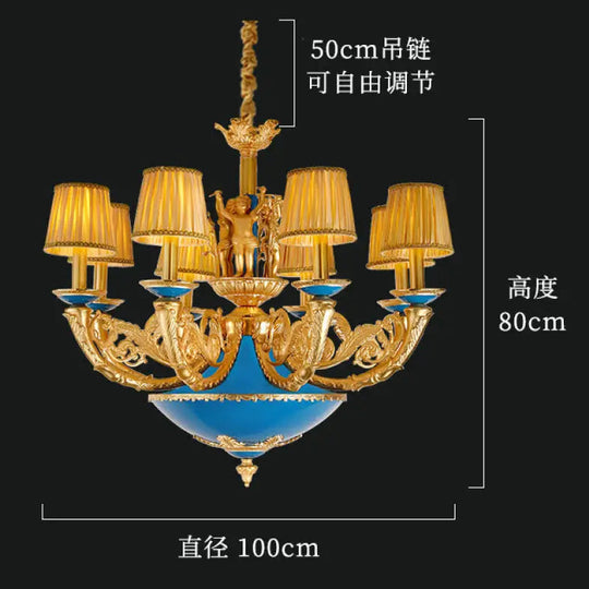 French-style European-style high-end retro palace lamp American-style copper chandelier Villa home lamps living room