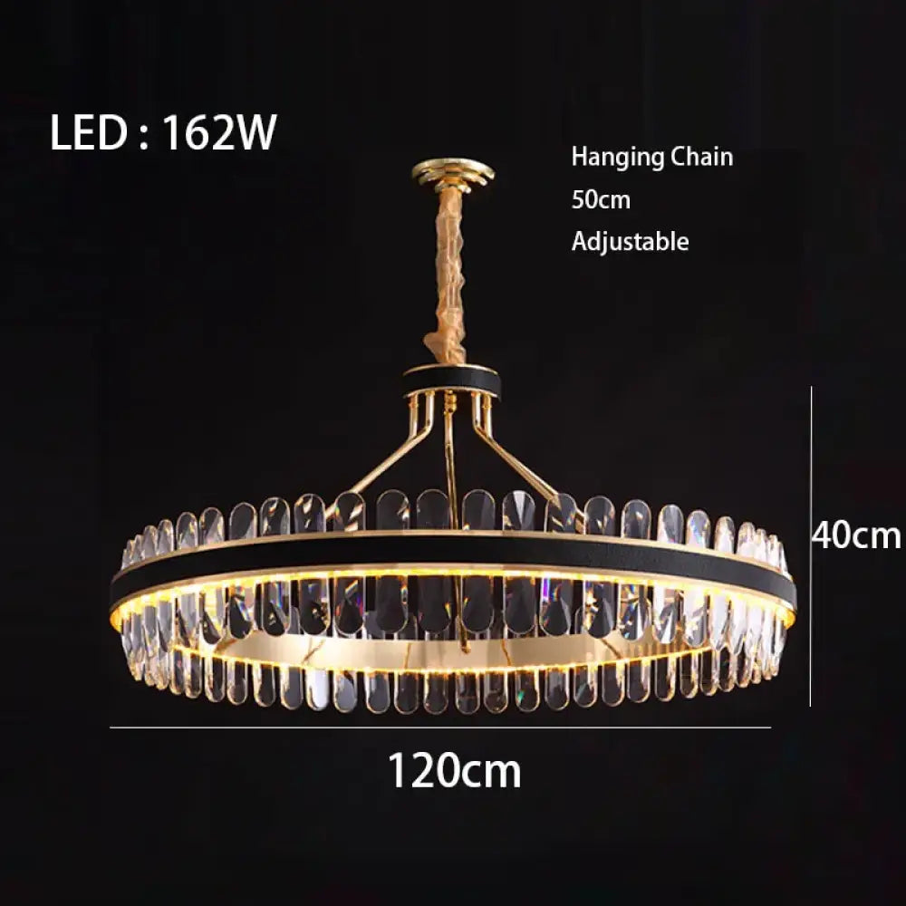 Dimmable LED Crystal Oval Ceiling Chandeliers - Black Leather Luxury Lustres for Dining Room Decor - DecorGlobe