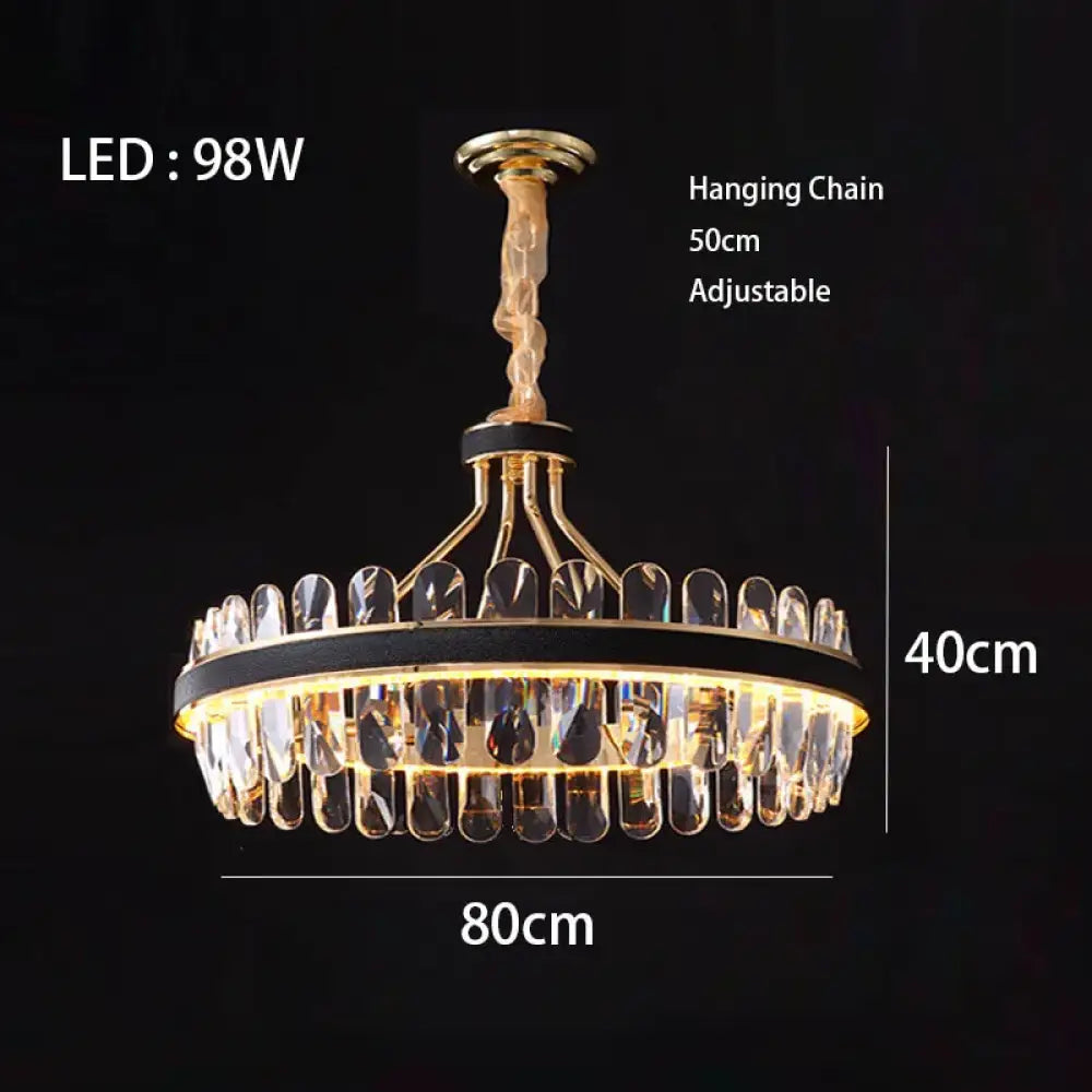 Dimmable LED Crystal Oval Ceiling Chandeliers - Black Leather Luxury Lustres for Dining Room Decor - DecorGlobe