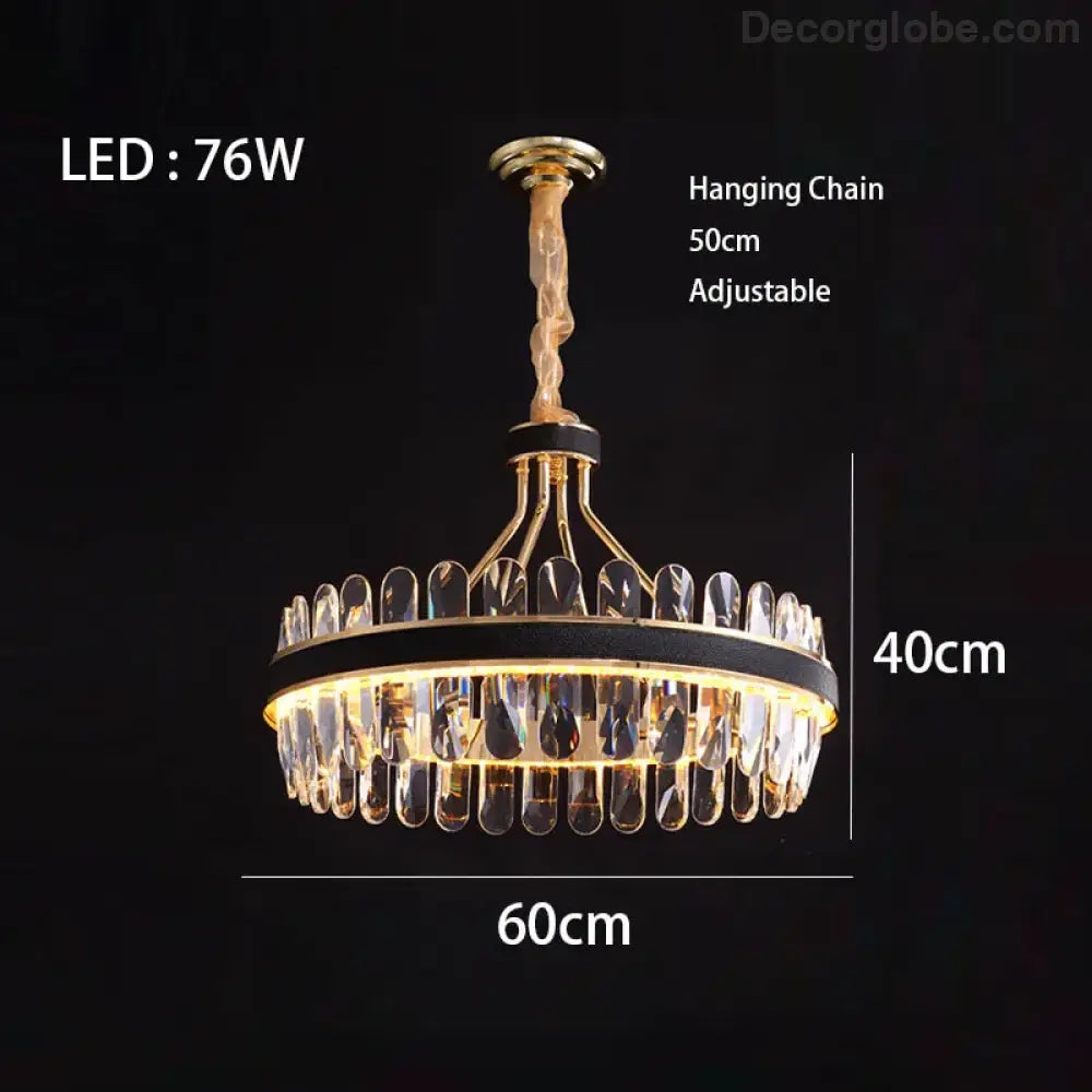 Dimmable LED Crystal Oval Ceiling Chandeliers - Black Leather Luxury Lustres for Dining Room Decor - DecorGlobe