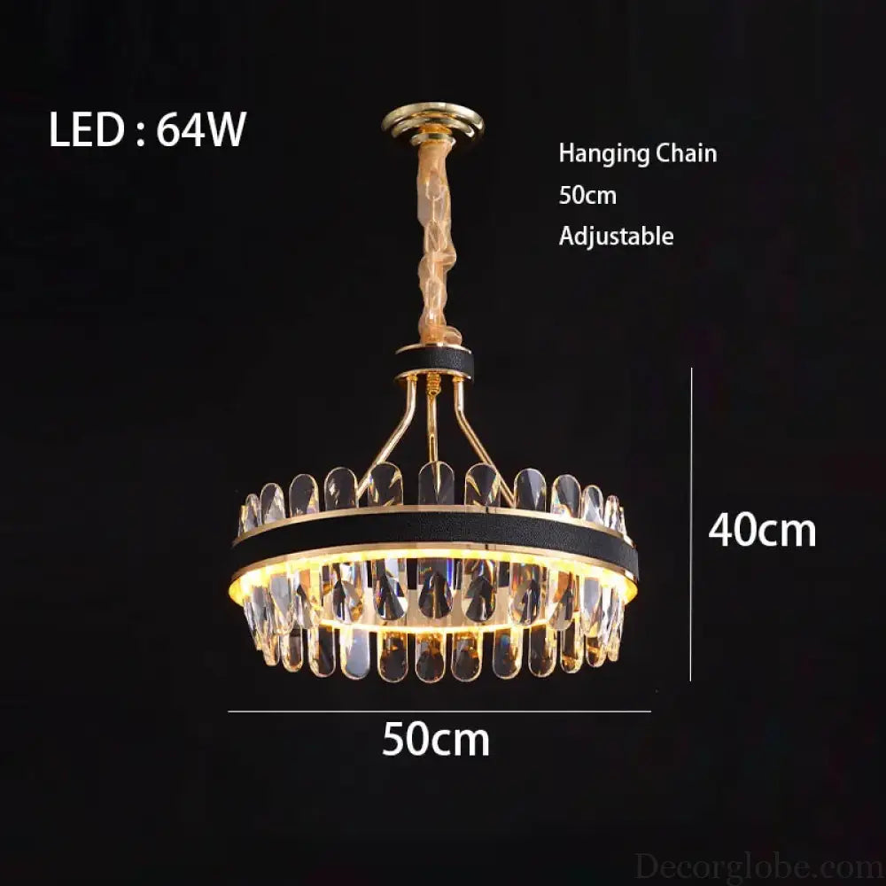 Dimmable LED Crystal Oval Ceiling Chandeliers - Black Leather Luxury Lustres for Dining Room Decor - DecorGlobe