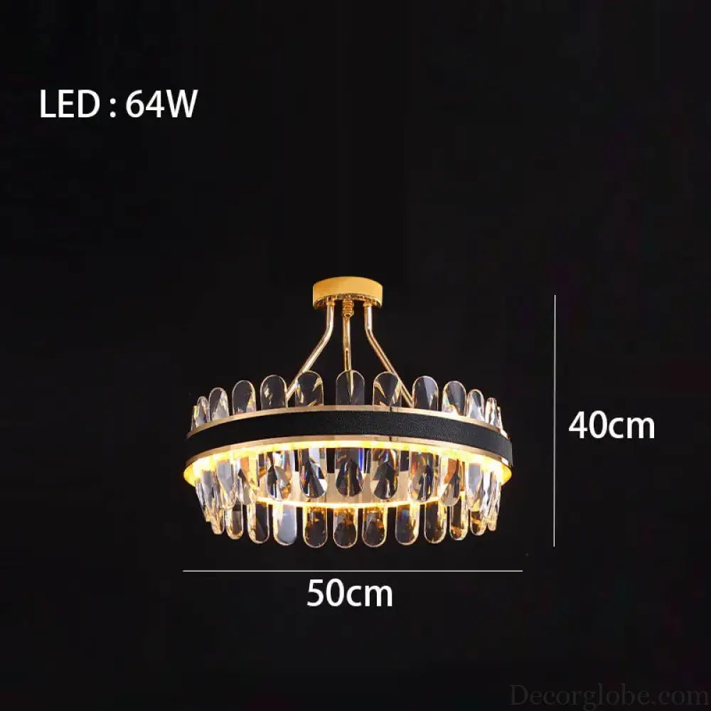Dimmable LED Crystal Oval Ceiling Chandeliers - Black Leather Luxury Lustres for Dining Room Decor - DecorGlobe