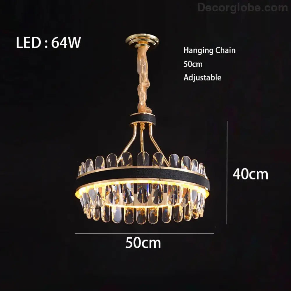 Dimmable LED Crystal Oval Ceiling Chandeliers - Black Leather Luxury Lustres for Dining Room Decor - DecorGlobe