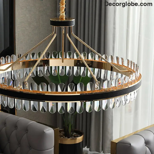 Dimmable LED Crystal Oval Ceiling Chandeliers - Black Leather Luxury Lustres for Dining Room Decor - DecorGlobe