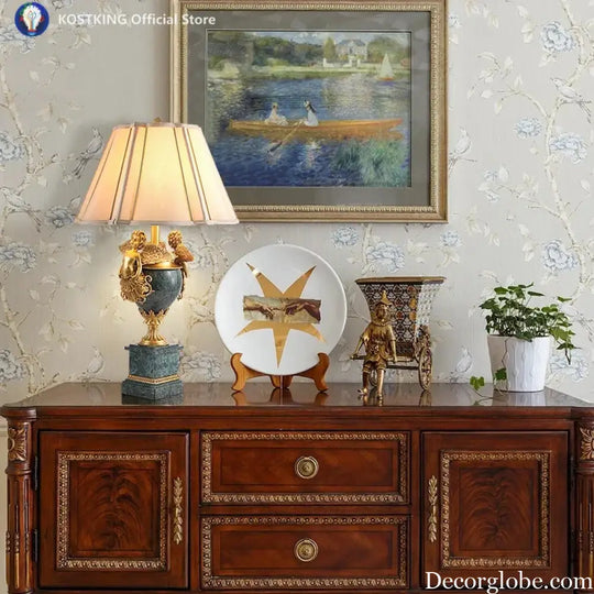 European Style Home Living Room Deco Table Lamps Luxury Bedside Led Desk Light French Retro Marble Brass Lamps - D47