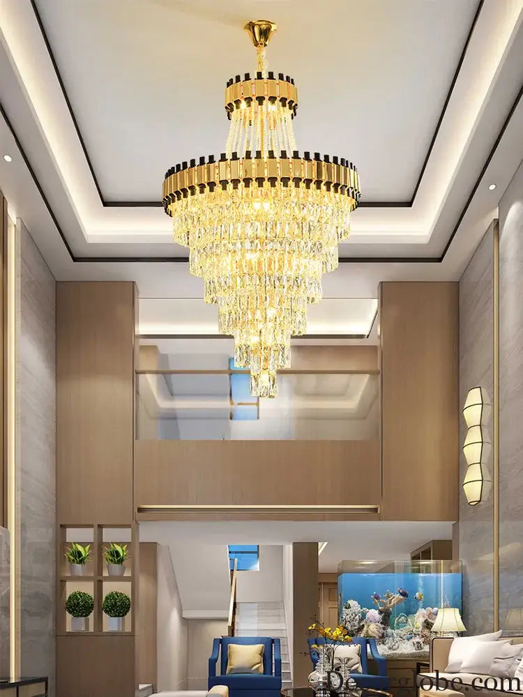 Duplex Building Chandelier - Post-Modern Light Luxury Crystal Elegance for Villas, Living Rooms, and Staircase Illumination - DecorGlobe