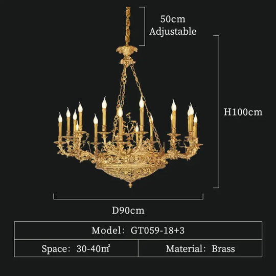 ÉLANOR French European Brass Candle Chandelier 21lights D90 H100cm Chandelier