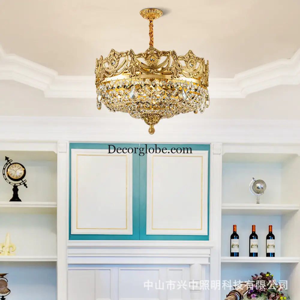 Eleanor French Crown Crystal Copper Chandelier for Living Room Diameter 45cm height 28cm Chandelier