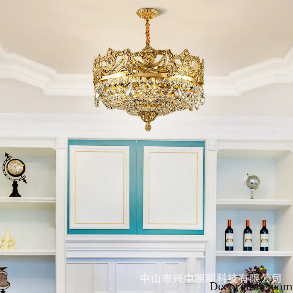 Eleanor French Crown Crystal Copper Chandelier for Living Room Diameter 45cm height 28cm Chandelier