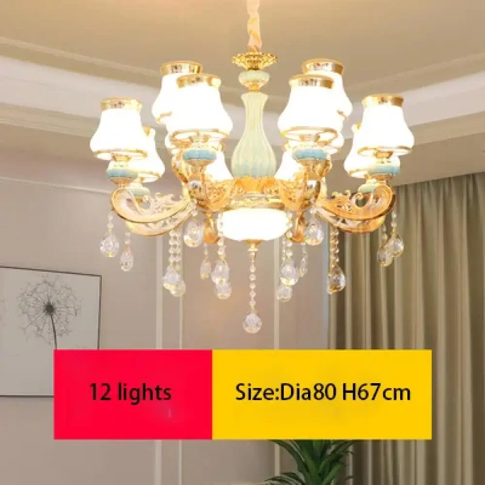 Elegant Blue Ceramic European Crystal Chandelier - Perfect for Living Rooms, Dining Rooms, and Bedrooms - DecorGlobe