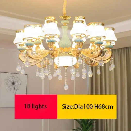 Elegant Blue Ceramic European Crystal Chandelier - Perfect for Living Rooms, Dining Rooms, and Bedrooms - DecorGlobe