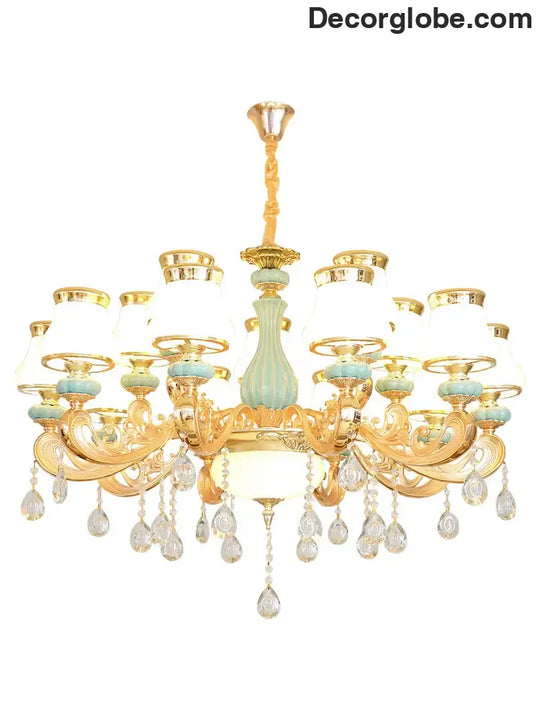 Elegant Blue Ceramic European Crystal Chandelier - Perfect for Living Rooms, Dining Rooms, and Bedrooms - DecorGlobe