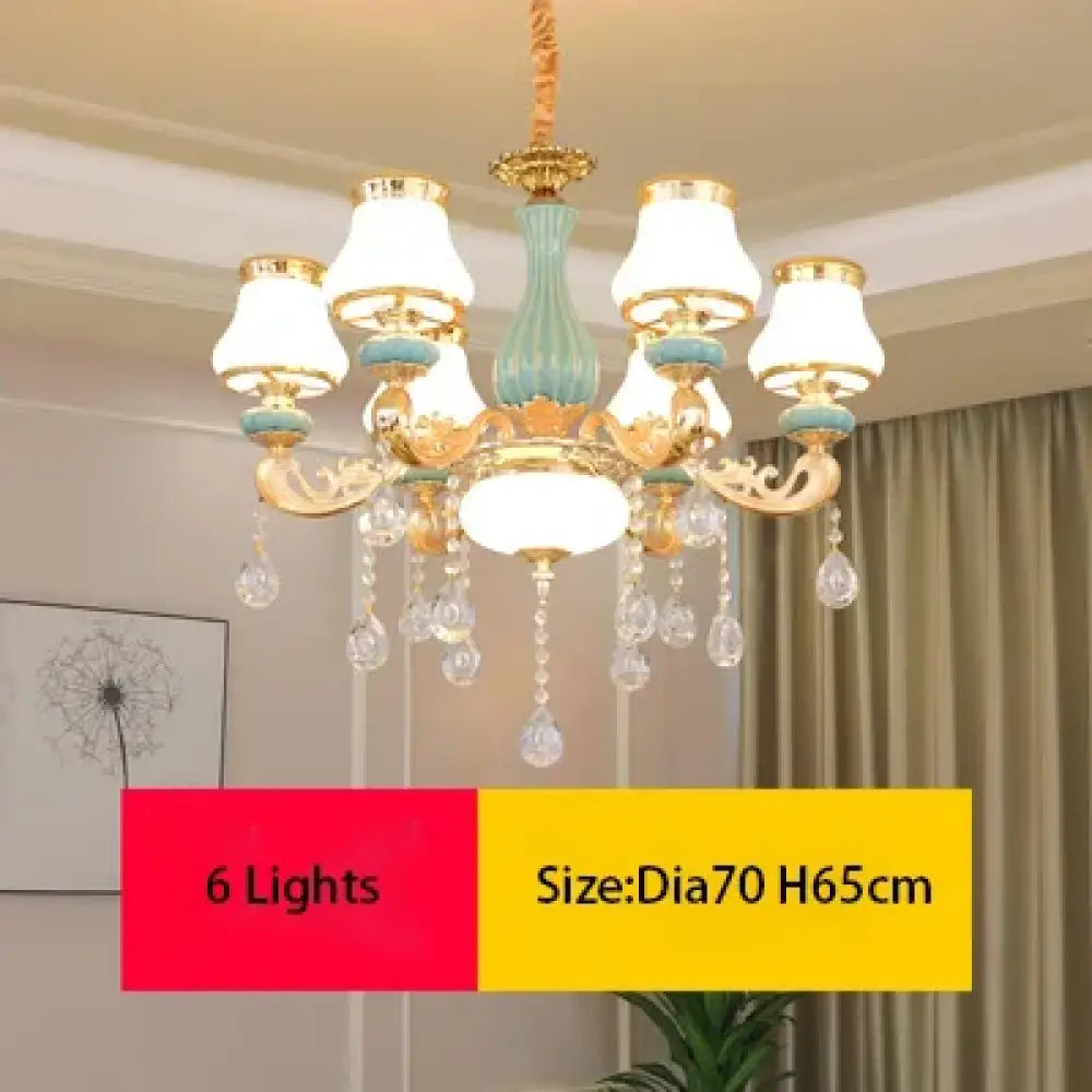 Elegant Blue Ceramic European Crystal Chandelier - Perfect for Living Rooms, Dining Rooms, and Bedrooms - DecorGlobe