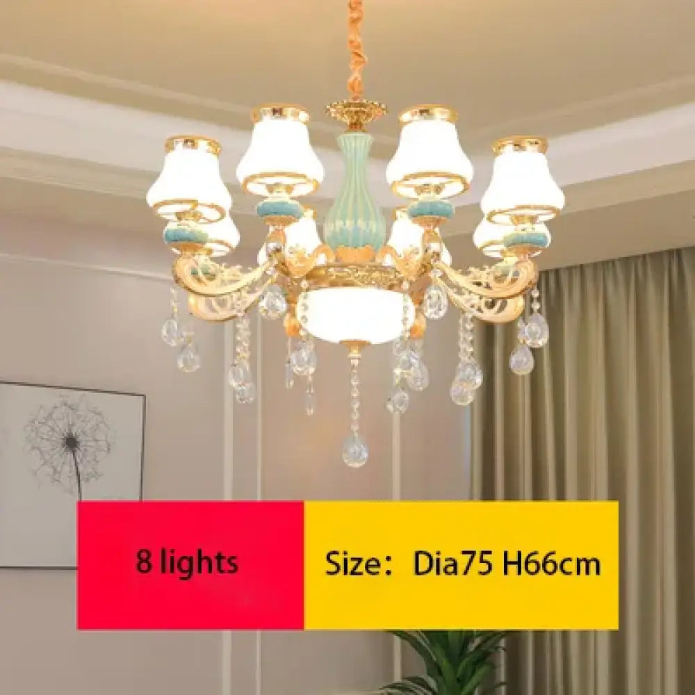 Elegant Blue Ceramic European Crystal Chandelier - Perfect for Living Rooms, Dining Rooms, and Bedrooms - DecorGlobe