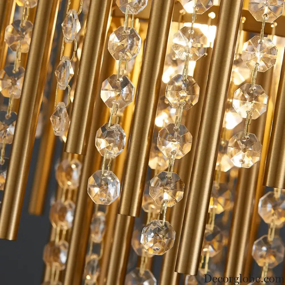Elegant Brushed Gold LED Crystal Chandelier - A Luxury Addition to Your Modern Loft Home Decor - DecorGlobe