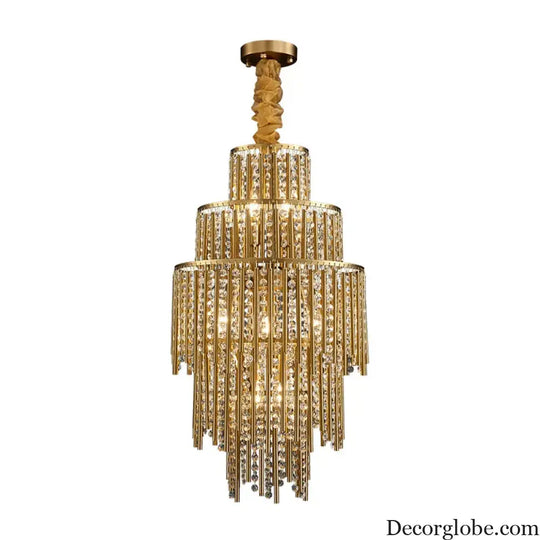 Elegant Brushed Gold LED Crystal Chandelier - A Luxury Addition to Your Modern Loft Home Decor - DecorGlobe
