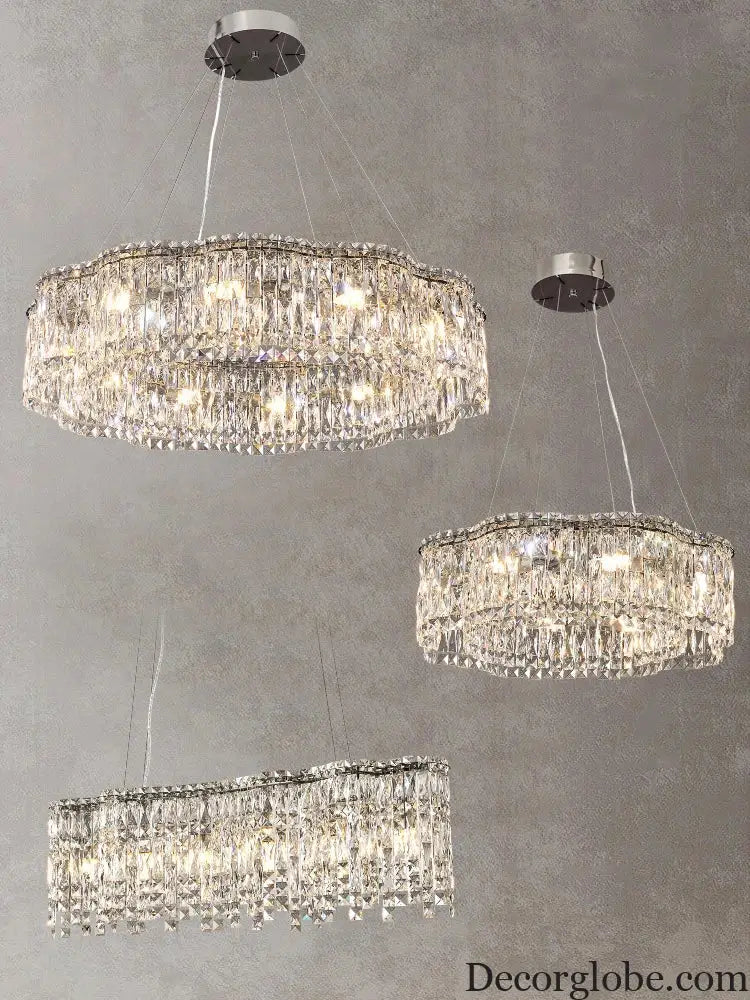 Elegant Chrome Stainless Steel K9 Crystal Chandelier - A Modern Luxury Lighting Fixture for Living Rooms, Bedrooms, and Dining Spaces - DecorGlobe