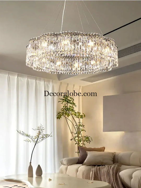 Elegant Chrome Stainless Steel K9 Crystal Chandelier - A Modern Luxury Lighting Fixture for Living Rooms, Bedrooms, and Dining Spaces - DecorGlobe