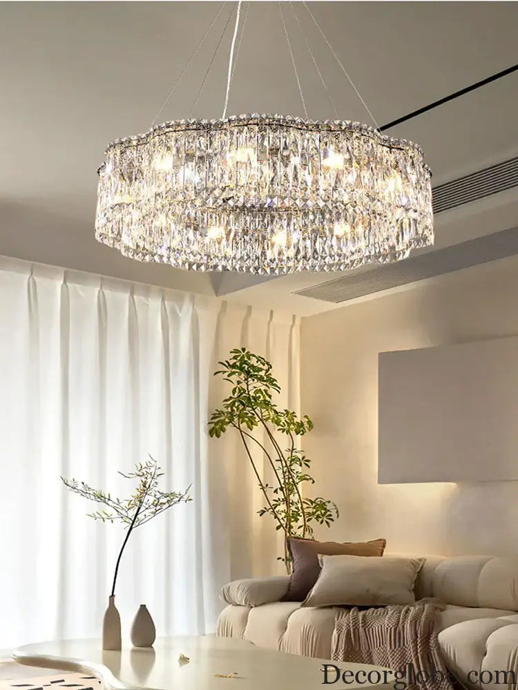 Elegant Chrome Stainless Steel K9 Crystal Chandelier - A Modern Luxury Lighting Fixture for Living Rooms, Bedrooms, and Dining Spaces - DecorGlobe