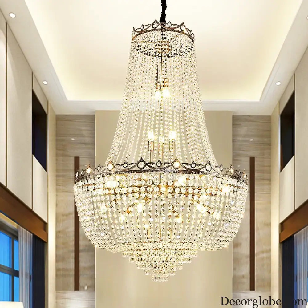 Elegant Crystal Chandelier for Duplex Buildings - A Modern Luxury Fixture for Living Rooms, Dining Spaces, Hotels, and Special Events - DecorGlobe
