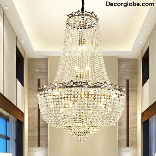 Elegant Crystal Chandelier for Duplex Buildings - A Modern Luxury Fixture for Living Rooms, Dining Spaces, Hotels, and Special Events - DecorGlobe