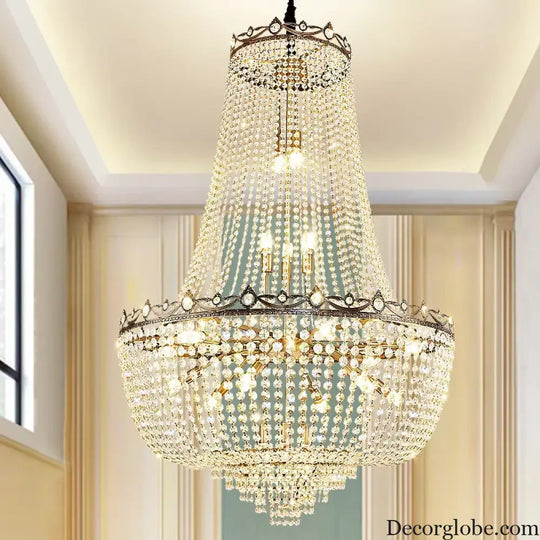 Elegant Crystal Chandelier for Duplex Buildings - A Modern Luxury Fixture for Living Rooms, Dining Spaces, Hotels, and Special Events - DecorGlobe