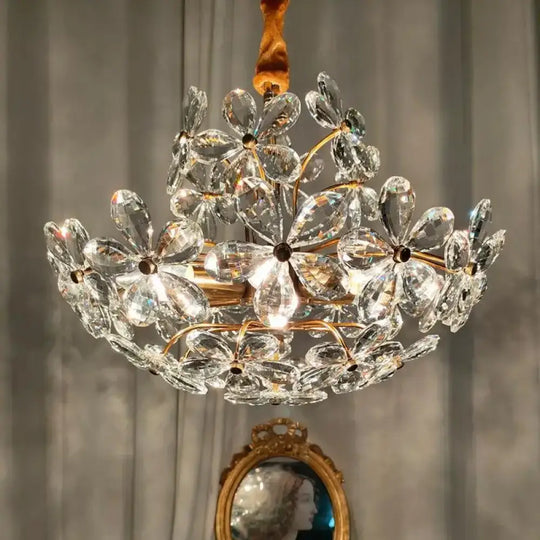 Elegant Crystal Flower Chandelier - New Style Dream with French Pastoral and American Retro Flair for Bedroom and Dining Room - DecorGlobe