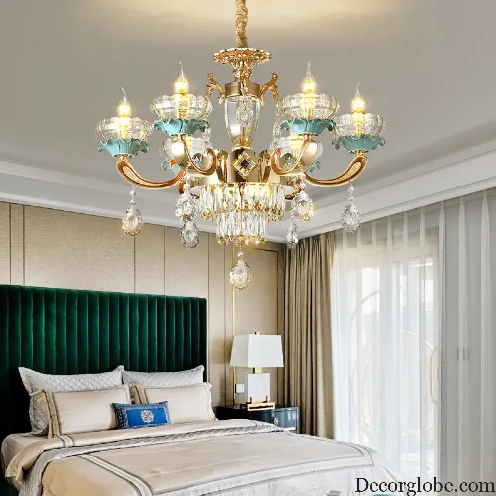 Elegant European Crystal Ceramic Chandelier - A Modern Light Luxury Fixture for Living Rooms, Bedrooms, Dining Rooms, and Villa Duplex Buildings - DecorGlobe