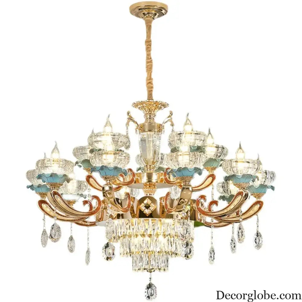 Elegant European Crystal Ceramic Chandelier - A Modern Light Luxury Fixture for Living Rooms, Bedrooms, Dining Rooms, and Villa Duplex Buildings - DecorGlobe