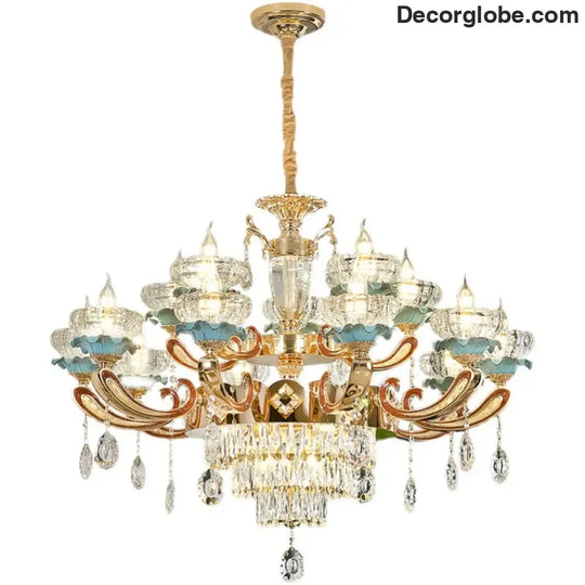 Elegant European Crystal Ceramic Chandelier - A Modern Light Luxury Fixture for Living Rooms, Bedrooms, Dining Rooms, and Villa Duplex Buildings - DecorGlobe