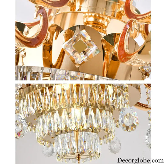 Elegant European Crystal Ceramic Chandelier - A Modern Light Luxury Fixture for Living Rooms, Bedrooms, Dining Rooms, and Villa Duplex Buildings - DecorGlobe