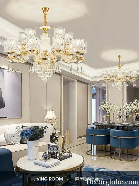 Elegant European Style Crystal Chandelier - A Light Luxury Atmosphere Fixture for Living Rooms, Bedrooms, Dining Areas, and Villas - DecorGlobe