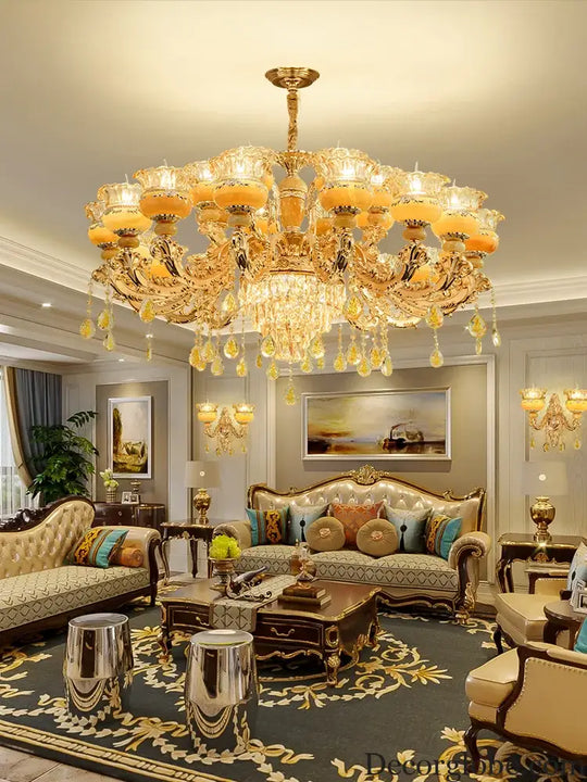 Elegant European Style Crystal Chandelier - A Luxurious Jade-Inspired Main Lamp for Living Rooms, Bedrooms, and Hallways - DecorGlobe