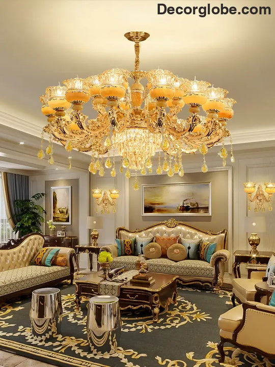 Elegant European Style Crystal Chandelier - A Luxurious Jade-Inspired Main Lamp for Living Rooms, Bedrooms, and Hallways - DecorGlobe