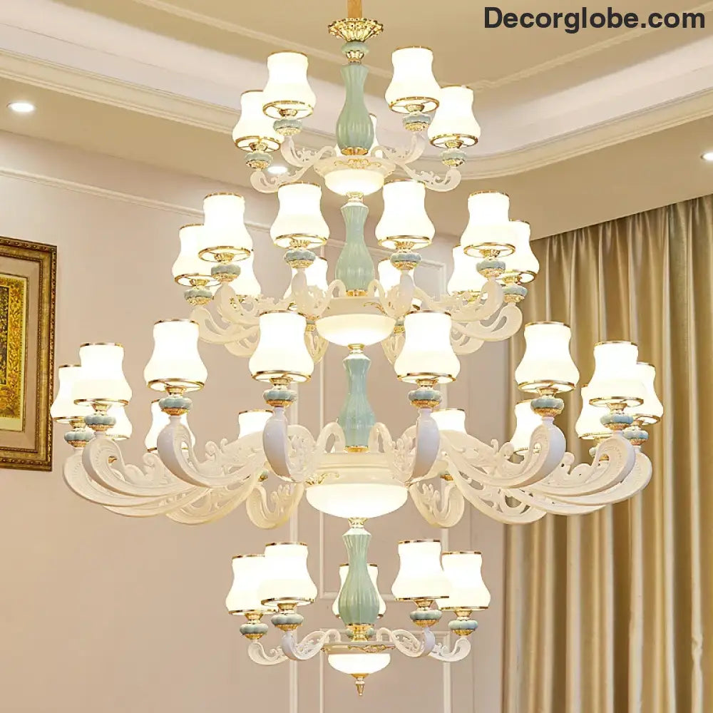 Elegant European-Style Duplex Building Chandelier - Ideal for Villa Living Rooms, Grand Halls, and Stairwells - DecorGlobe