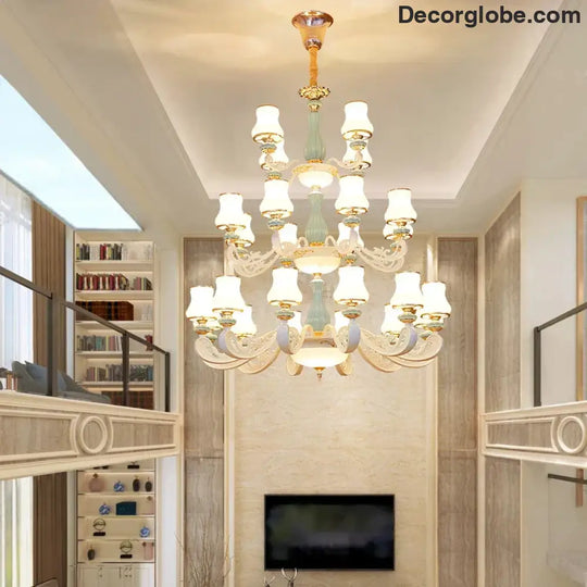 Elegant European-Style Duplex Building Chandelier - Ideal for Villa Living Rooms, Grand Halls, and Stairwells - DecorGlobe