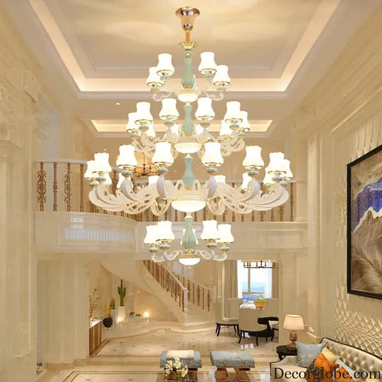 Elegant European-Style Duplex Building Chandelier - Ideal for Villa Living Rooms, Grand Halls, and Stairwells - DecorGlobe