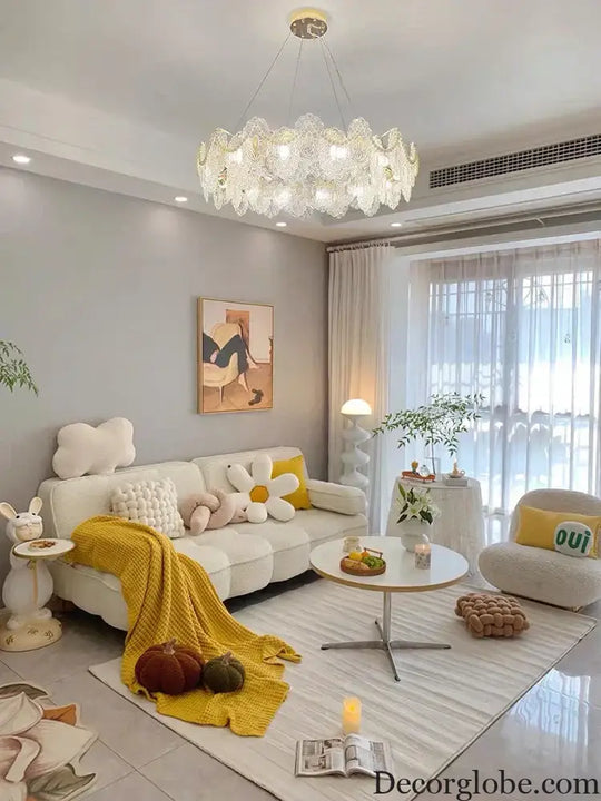 Elegant French Light Luxury Glass Chandelier - Modern Golden Rectangular Dining Room and Living Room Lighting Fixture - DecorGlobe