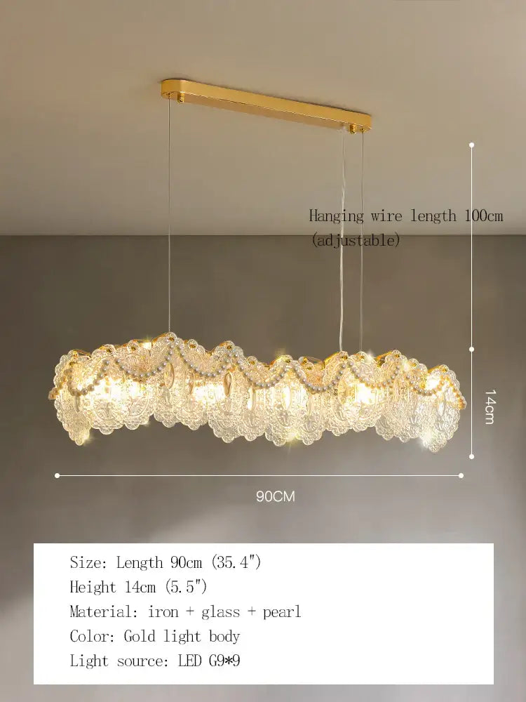 Elegant French Light Luxury Glass Chandelier - Modern Golden Rectangular Dining Room and Living Room Lighting Fixture - DecorGlobe