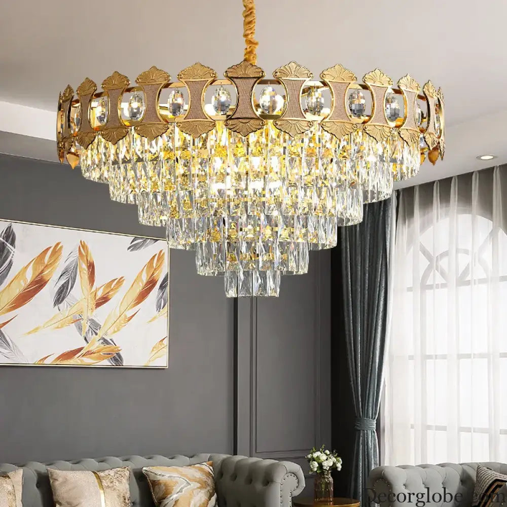 Elegant Golden Crystal Chandelier - Perfect for Master Bedrooms, Living Rooms, and Dining Rooms, Creating an Atmosphere of Simplicity and Light Luxury - DecorGlobe