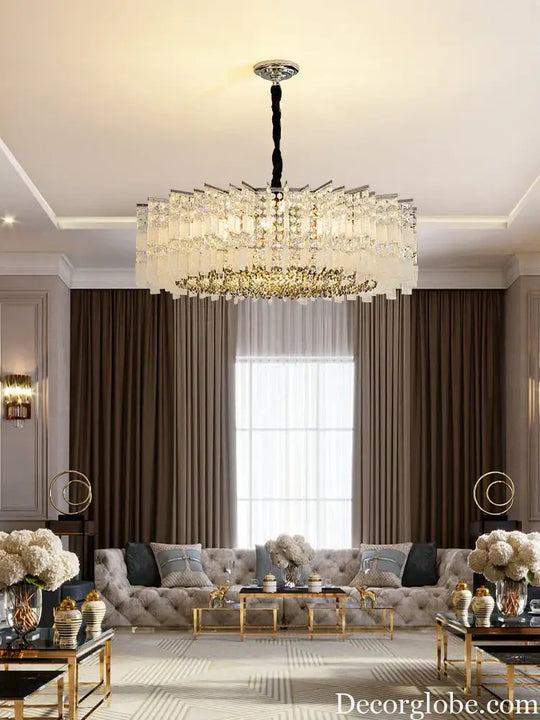 Elegant LED Crystal Chandelier for Luxurious Living Rooms - Chrome/Gold Round Design - Perfect Indoor Lighting Fixture - DecorGlobe